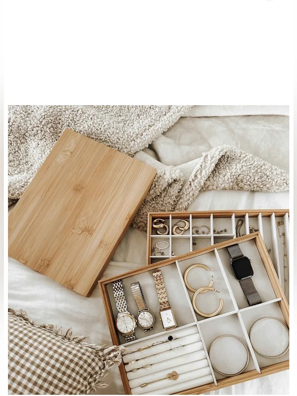Stackable Bamboo Accessory Tray Set with Lid 9